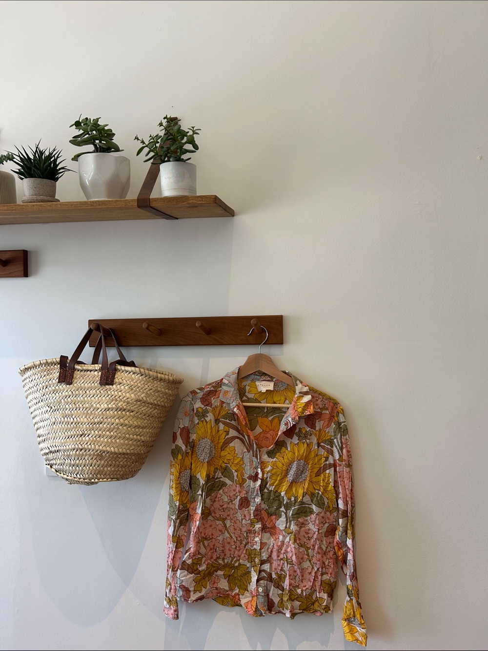 Sezane Floral Button-Up Blouse in Yellow & Pink
